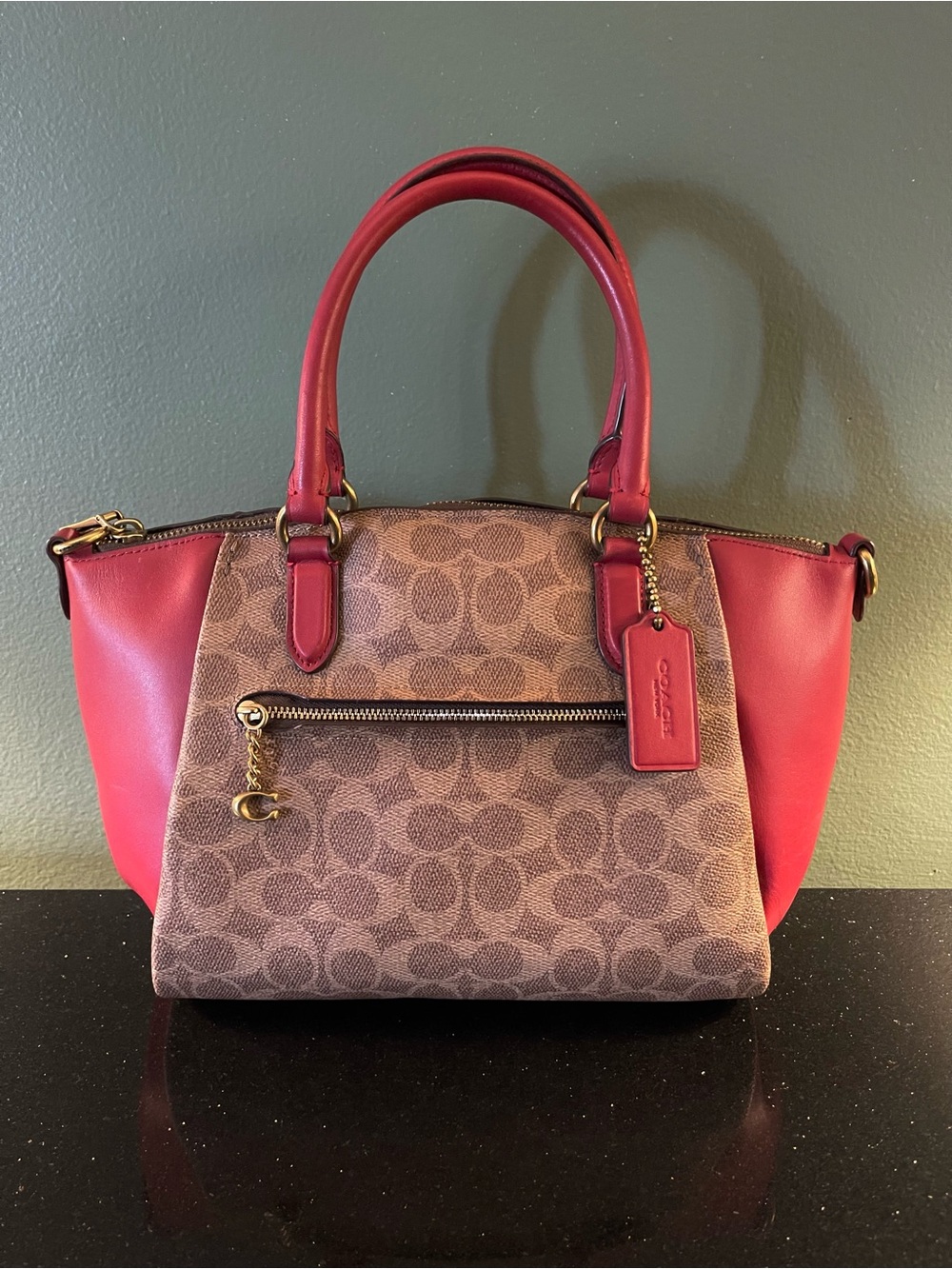 Coach Brown Signature Satchel with Pink Trim